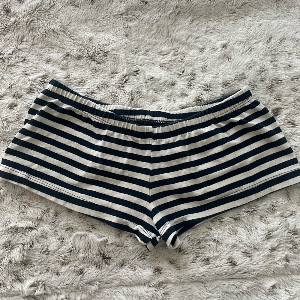 Brandy Melville Navy Blue and White Striped Shorts